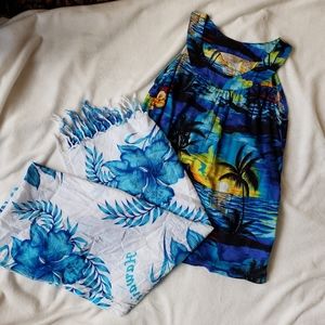 Hawaiian print top and sarong set blue